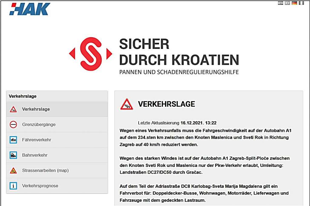 Reise-Informationen HAK-app Anreise Kroatien