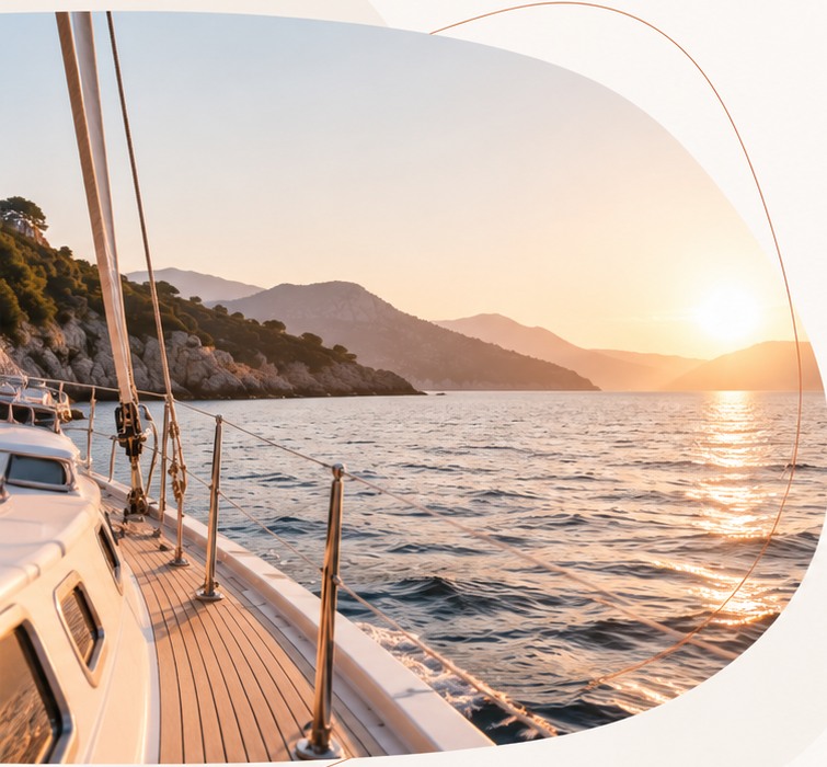 Segelyacht auf der Adria im Abendlicht